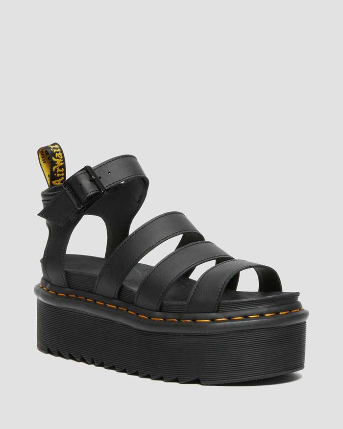 Dr Martens Sandaler Dame Svart Blaire Hydro Læder Platform Strap 9543MXHPQ